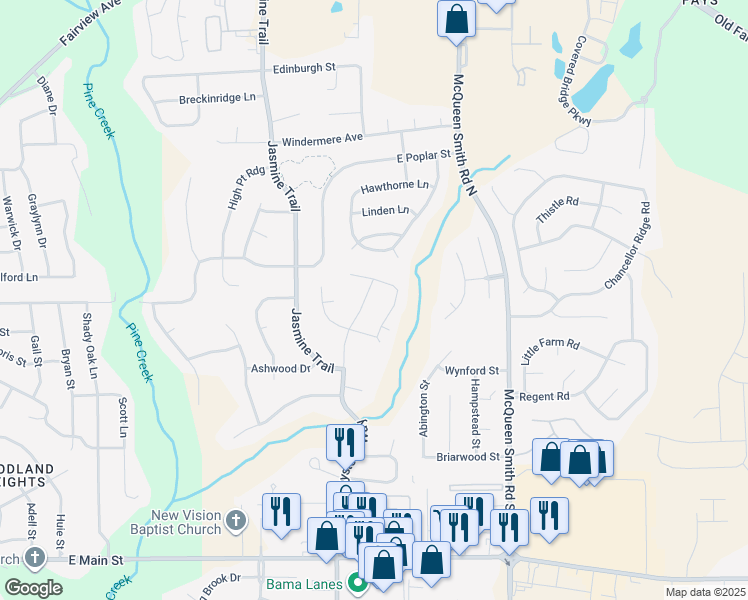 map of restaurants, bars, coffee shops, grocery stores, and more near 389 Greystone Way in Prattville