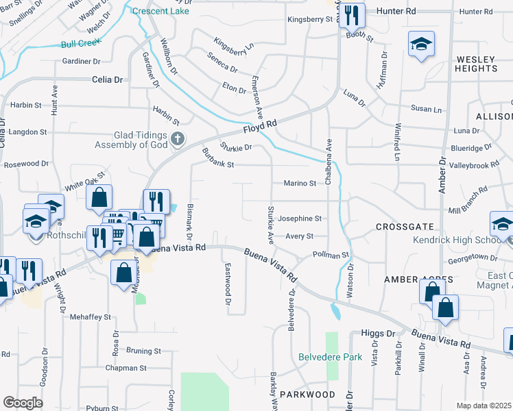 map of restaurants, bars, coffee shops, grocery stores, and more near 1218 Opel Avenue in Columbus