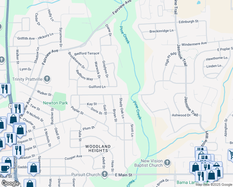 map of restaurants, bars, coffee shops, grocery stores, and more near in Prattville