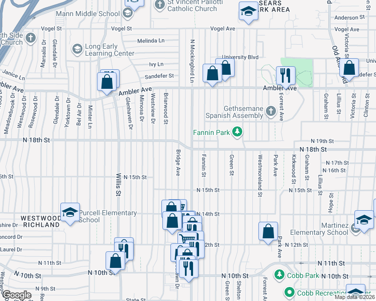 map of restaurants, bars, coffee shops, grocery stores, and more near 1742 North Mockingbird Lane in Abilene