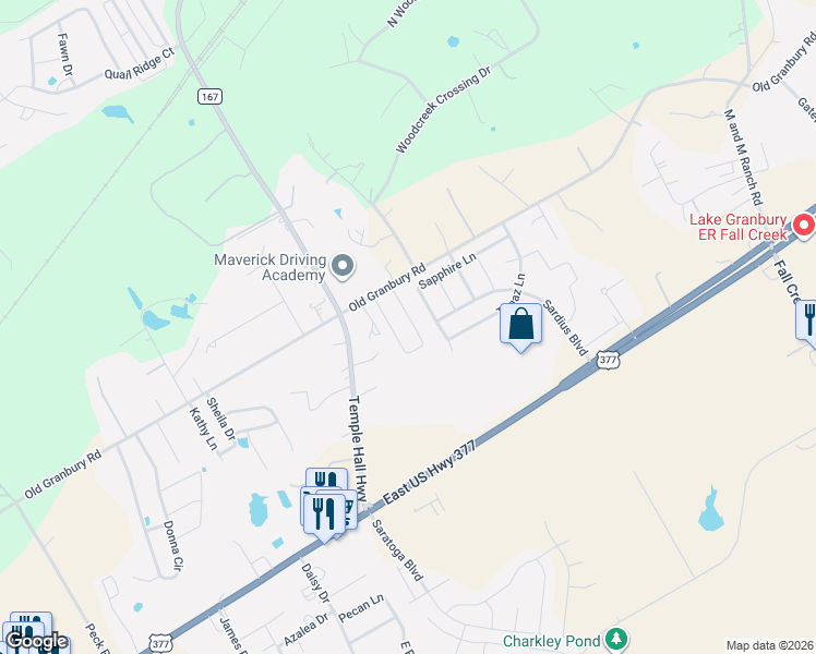 map of restaurants, bars, coffee shops, grocery stores, and more near 4641 Old Granbury Road in Granbury