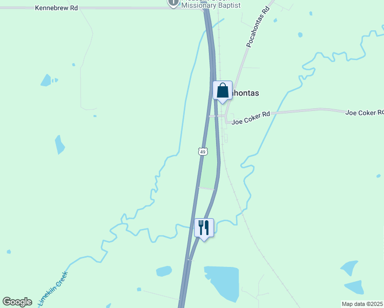 map of restaurants, bars, coffee shops, grocery stores, and more near in Pocahontas