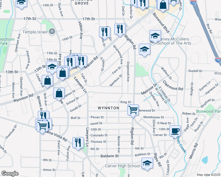 map of restaurants, bars, coffee shops, grocery stores, and more near 2746 Marion Street in Columbus