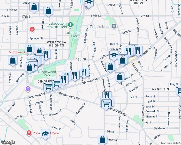 map of restaurants, bars, coffee shops, grocery stores, and more near 2021 Lockwood Avenue in Columbus