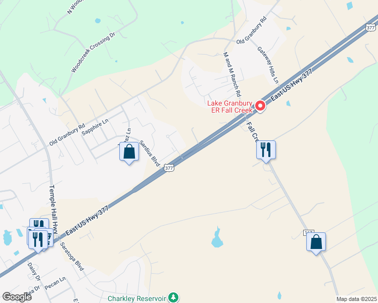 map of restaurants, bars, coffee shops, grocery stores, and more near 5100 West Highway 377 in Granbury