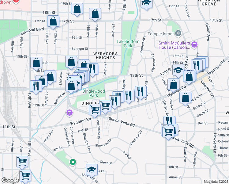 map of restaurants, bars, coffee shops, grocery stores, and more near 1713 Richard Street in Columbus