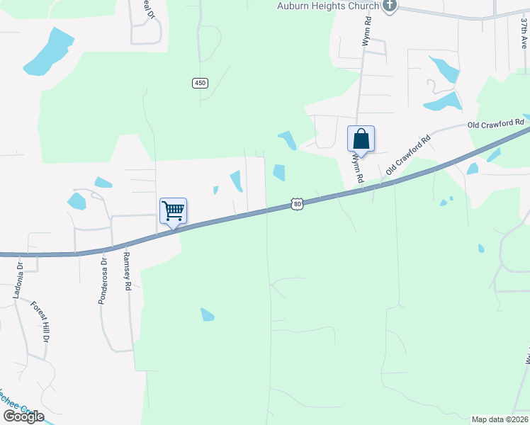 map of restaurants, bars, coffee shops, grocery stores, and more near Forest Wynn Rd in Phenix City