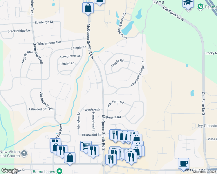 map of restaurants, bars, coffee shops, grocery stores, and more near 2489 Chancellor Ridge Road in Prattville