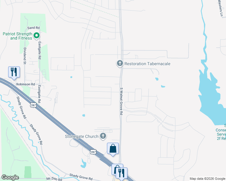 map of restaurants, bars, coffee shops, grocery stores, and more near 1210 Terrain Road in Midlothian