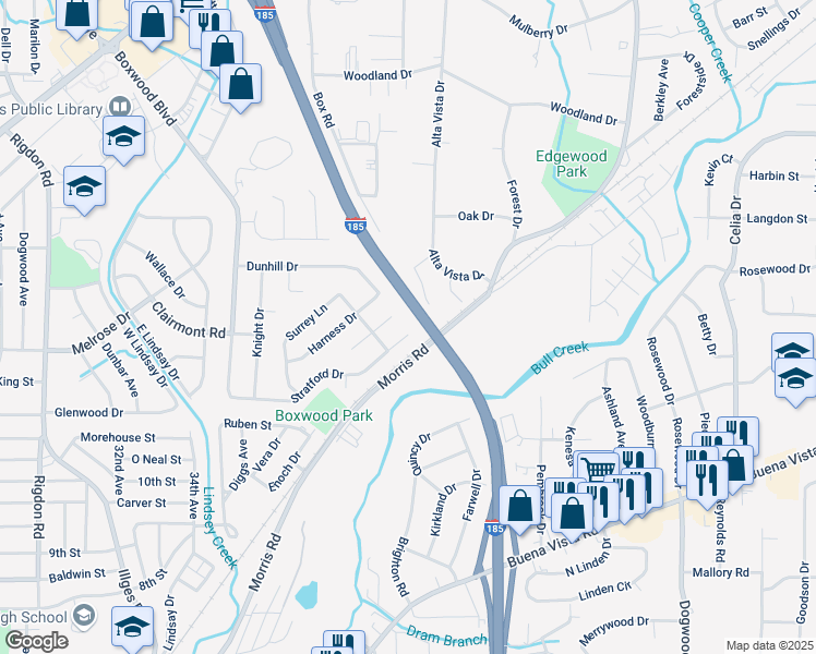 map of restaurants, bars, coffee shops, grocery stores, and more near 3721 Stratford Drive in Columbus