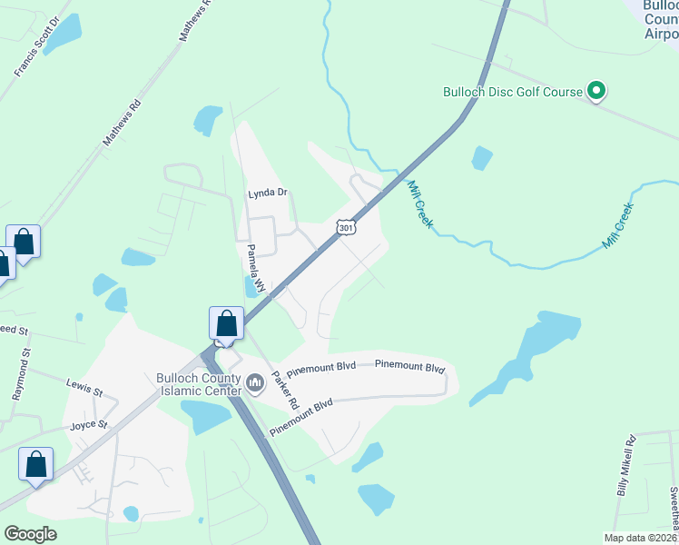 map of restaurants, bars, coffee shops, grocery stores, and more near 306 South Bridgeport Drive in Statesboro