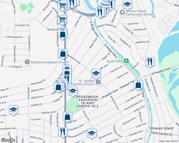 map of restaurants, bars, coffee shops, grocery stores, and more near 1022 Anniston Avenue in Shreveport