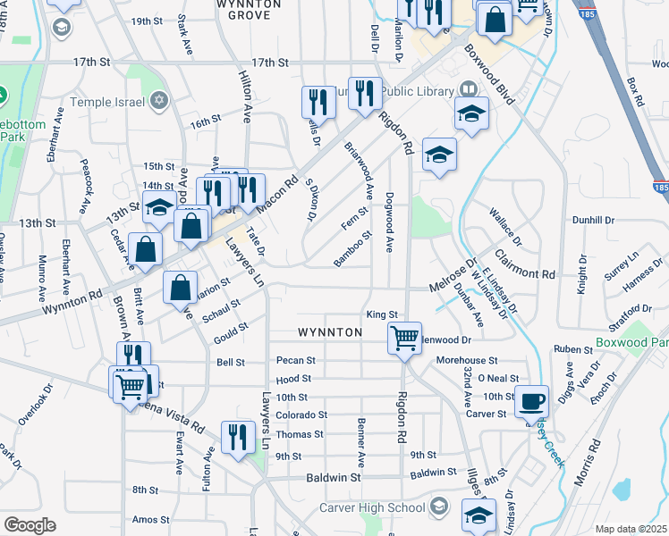 map of restaurants, bars, coffee shops, grocery stores, and more near in Columbus