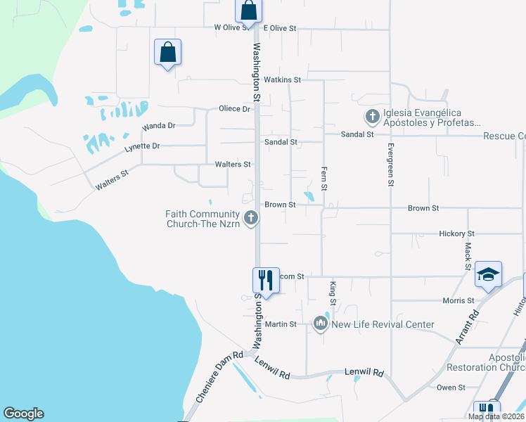 map of restaurants, bars, coffee shops, grocery stores, and more near 623 Brown Street in West Monroe