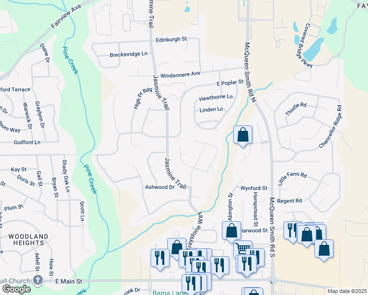 map of restaurants, bars, coffee shops, grocery stores, and more near 1689 Cumberland Drive in Prattville