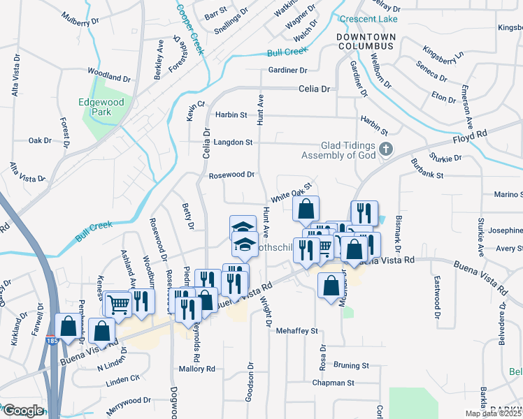 map of restaurants, bars, coffee shops, grocery stores, and more near 1396 Sandusky Drive in Columbus
