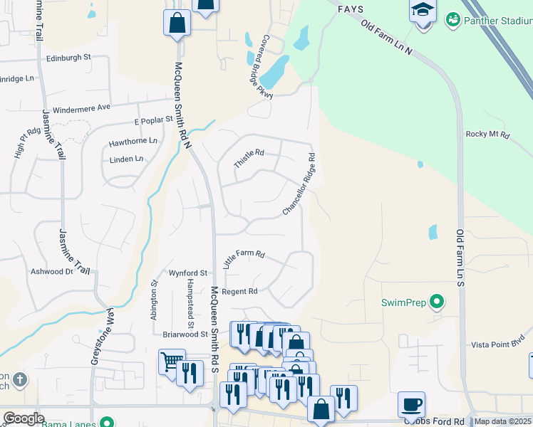 map of restaurants, bars, coffee shops, grocery stores, and more near 1917 Chancellor Ridge Road in Prattville
