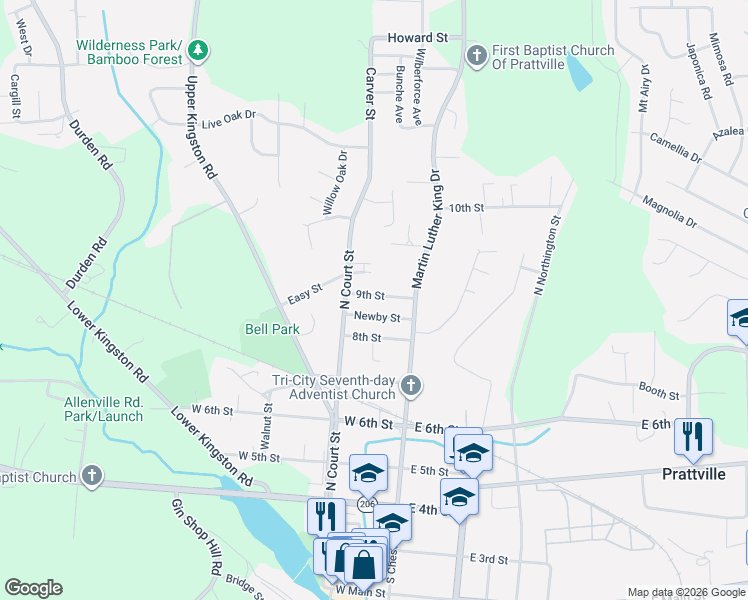 map of restaurants, bars, coffee shops, grocery stores, and more near 115 9th Street in Prattville