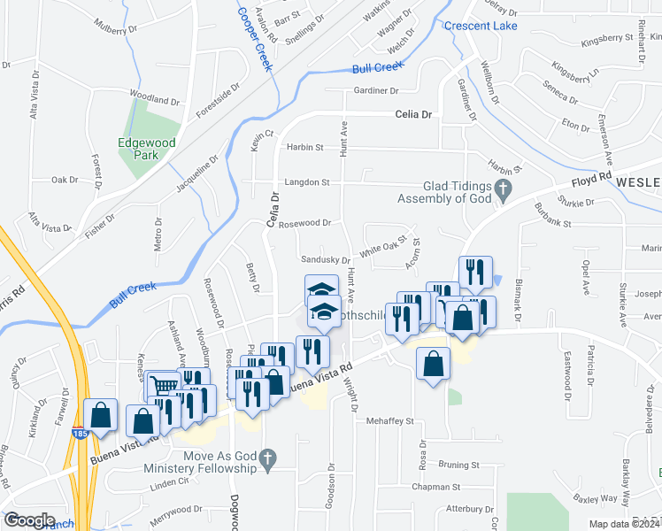 map of restaurants, bars, coffee shops, grocery stores, and more near 1378 Sandusky Drive in Columbus