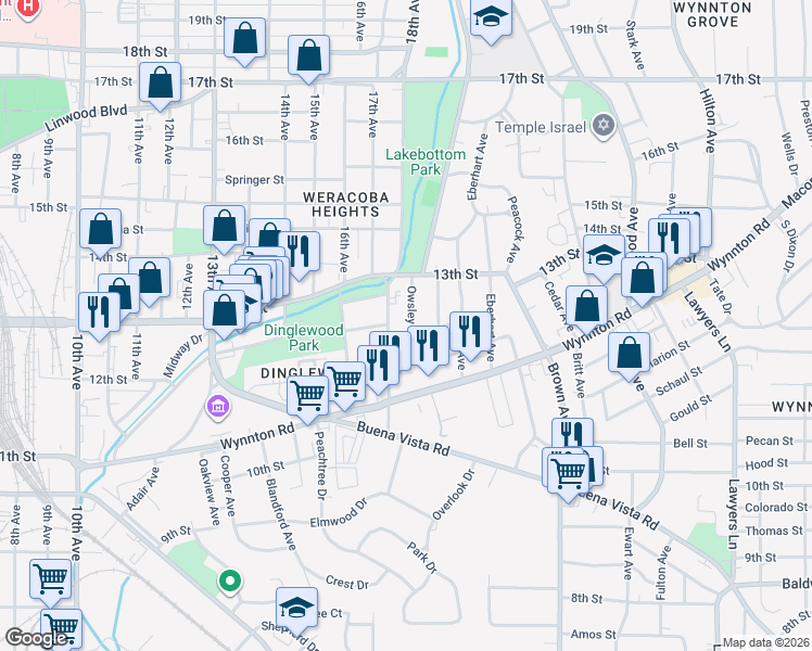 map of restaurants, bars, coffee shops, grocery stores, and more near 1713 Richard Street in Columbus