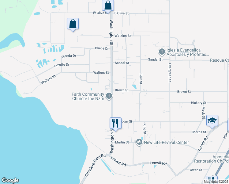 map of restaurants, bars, coffee shops, grocery stores, and more near 623 Brown Street in West Monroe