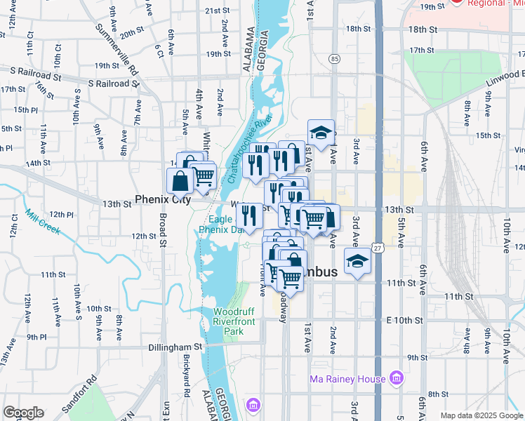map of restaurants, bars, coffee shops, grocery stores, and more near 1291 Front Avenue in Columbus