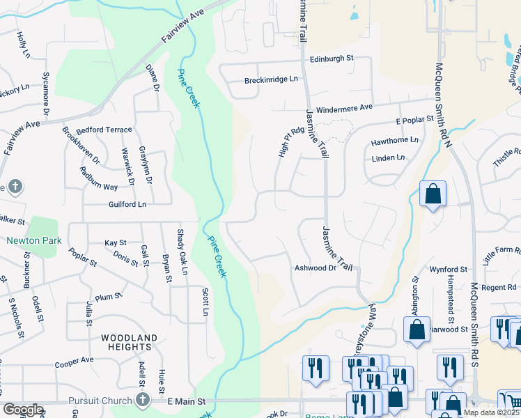 map of restaurants, bars, coffee shops, grocery stores, and more near 129 East Poplar Street in Prattville