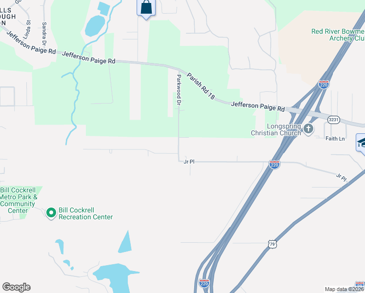 map of restaurants, bars, coffee shops, grocery stores, and more near 5525 Oak Tree Road in Shreveport