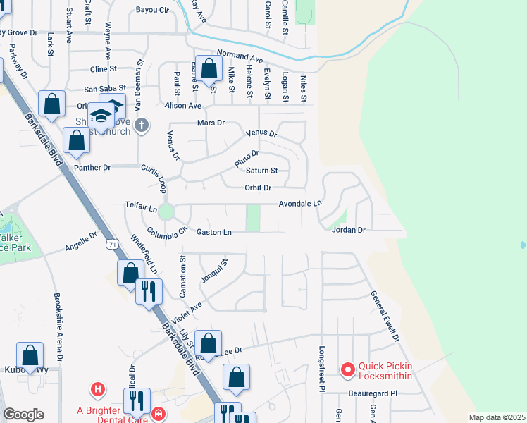map of restaurants, bars, coffee shops, grocery stores, and more near 408 Harmon Lane in Bossier City