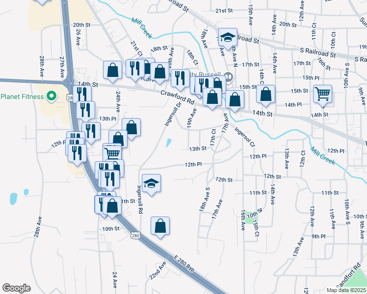 map of restaurants, bars, coffee shops, grocery stores, and more near 1900 13th Street in Phenix City