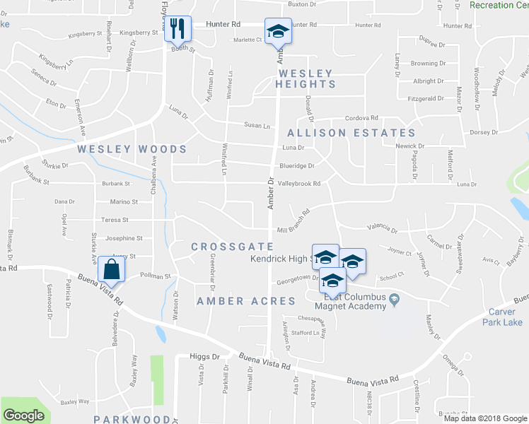 map of restaurants, bars, coffee shops, grocery stores, and more near 1123 Amber Dr in Columbus