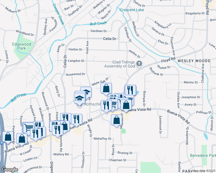 map of restaurants, bars, coffee shops, grocery stores, and more near 4661 Acorn Street in Columbus