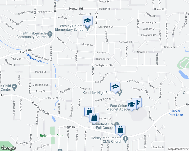 map of restaurants, bars, coffee shops, grocery stores, and more near 1034 Amber Drive in Columbus