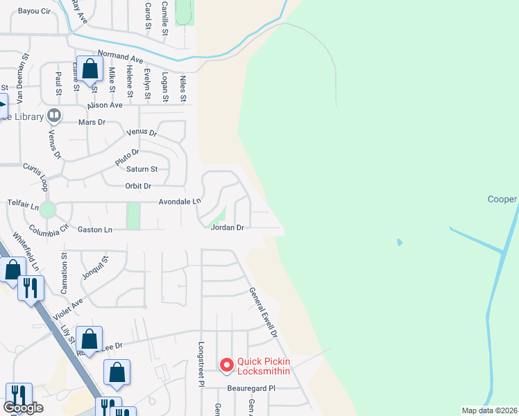 map of restaurants, bars, coffee shops, grocery stores, and more near 1704 Avondale Court in Bossier City