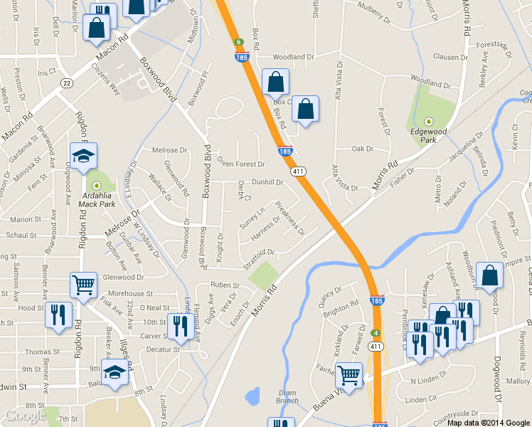map of restaurants, bars, coffee shops, grocery stores, and more near 3650 Surrey Lane in Columbus