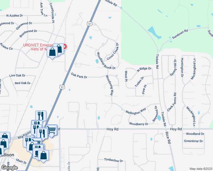 map of restaurants, bars, coffee shops, grocery stores, and more near 307 Westwood Court in Madison