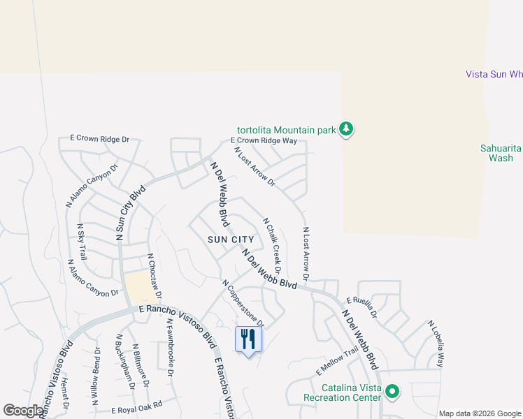 map of restaurants, bars, coffee shops, grocery stores, and more near 14580 North Chalk Creek Drive in Oro Valley