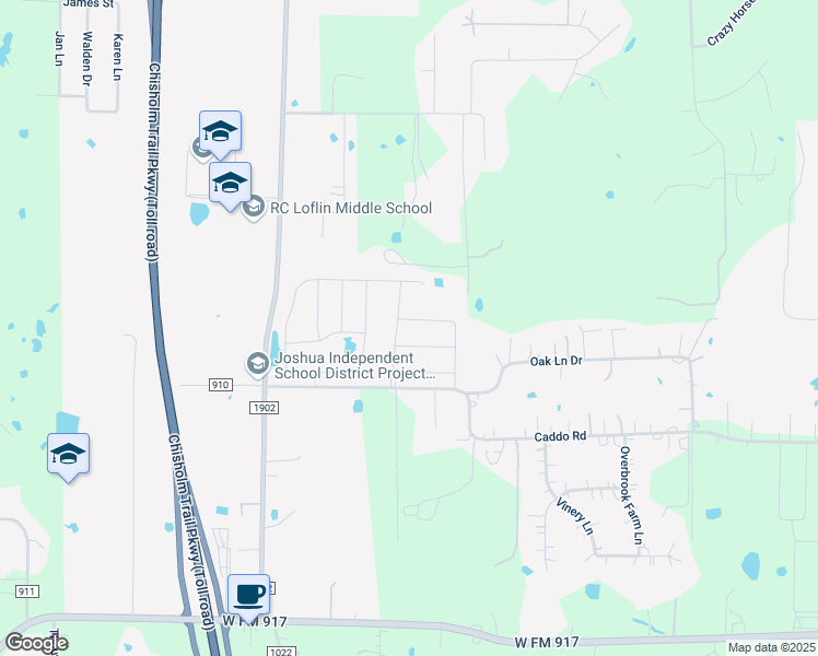 map of restaurants, bars, coffee shops, grocery stores, and more near 6433 Bluebird Meadows Drive in Joshua