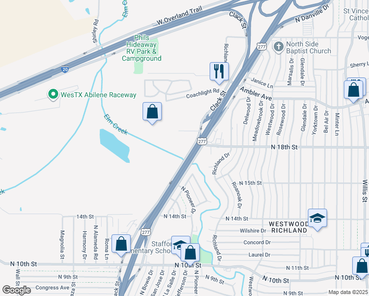 map of restaurants, bars, coffee shops, grocery stores, and more near 1818 Clack Street in Abilene