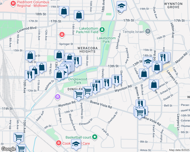 map of restaurants, bars, coffee shops, grocery stores, and more near 1709 Richards Street in Columbus