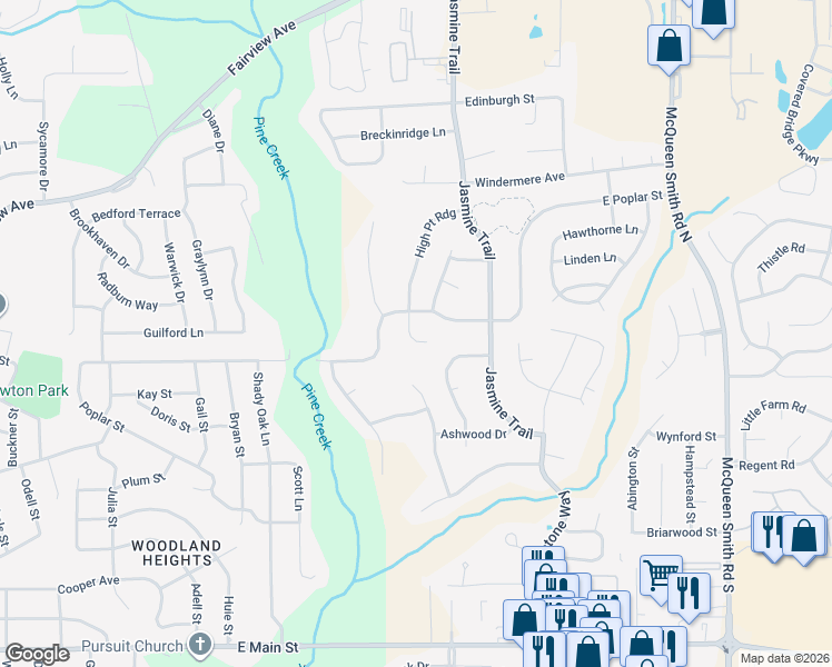 map of restaurants, bars, coffee shops, grocery stores, and more near 203 High Pointe Ridge in Prattville
