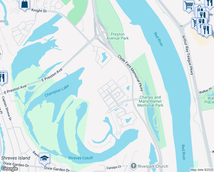 map of restaurants, bars, coffee shops, grocery stores, and more near 2600 Celebration Cove in Shreveport
