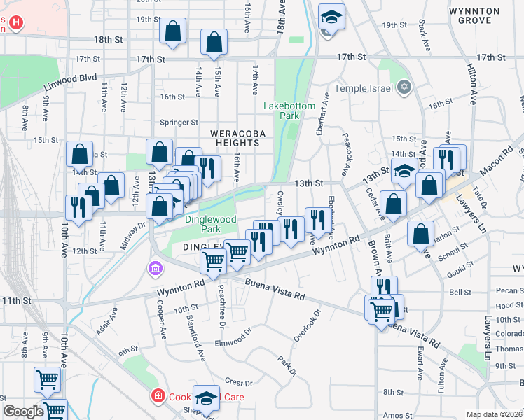 map of restaurants, bars, coffee shops, grocery stores, and more near 1713 Richard Street in Columbus