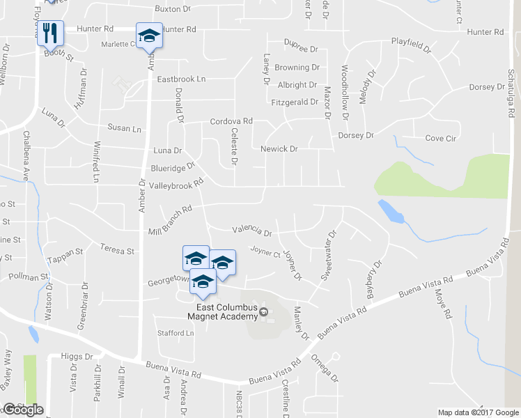 map of restaurants, bars, coffee shops, grocery stores, and more near 6144 Mill Branch Rd in Columbus