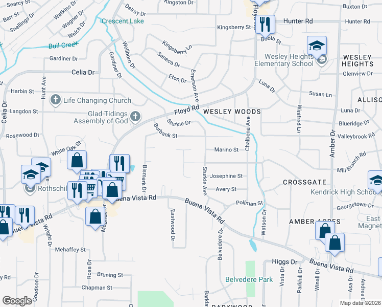 map of restaurants, bars, coffee shops, grocery stores, and more near 1218 Opel Avenue in Columbus