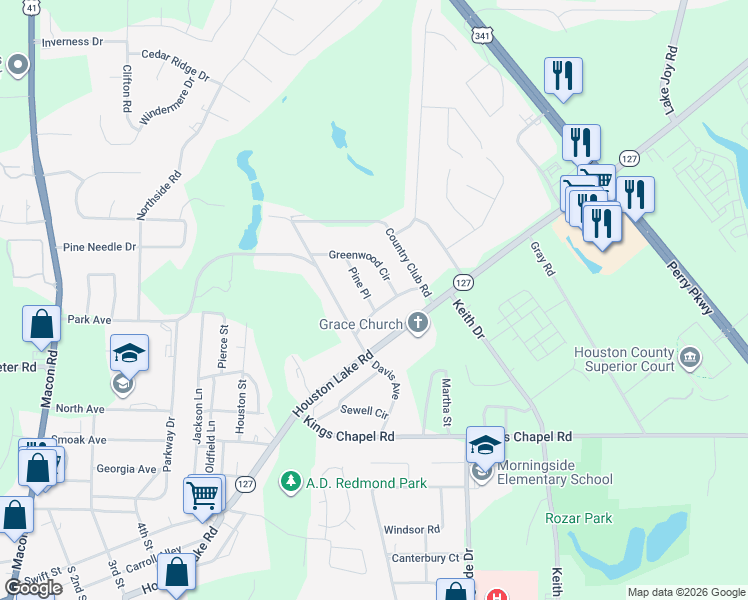 map of restaurants, bars, coffee shops, grocery stores, and more near 1727 Milton Way in Perry