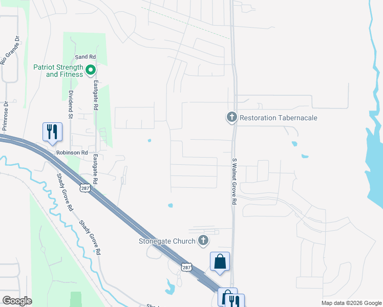 map of restaurants, bars, coffee shops, grocery stores, and more near 1231 South Walnut Grove Road in Midlothian