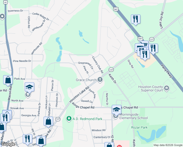 map of restaurants, bars, coffee shops, grocery stores, and more near 1727 Milton Way in Perry
