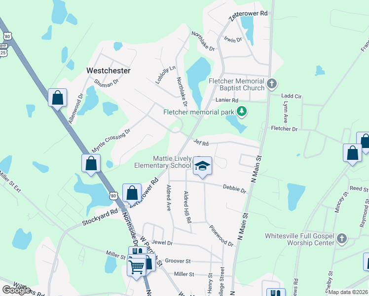 map of restaurants, bars, coffee shops, grocery stores, and more near 29 Jef Road in Statesboro