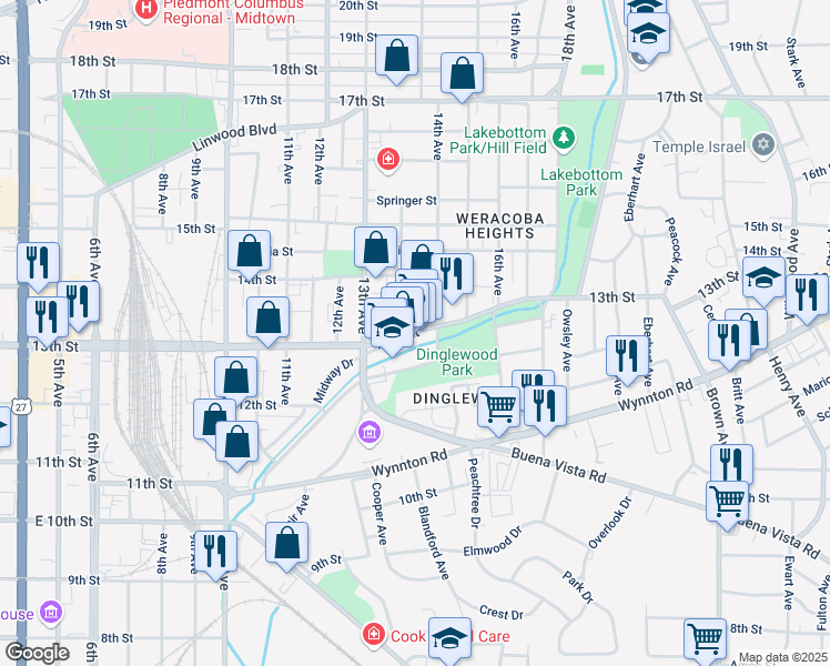 map of restaurants, bars, coffee shops, grocery stores, and more near 1365 Warren Williams Rd in Columbus